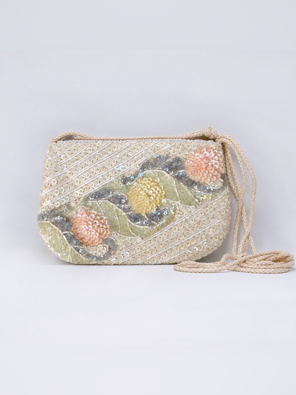 Vintage Beaded Sequin Floral Y2K Crossbody Bag Pastel Fairycore Whimsical Purse